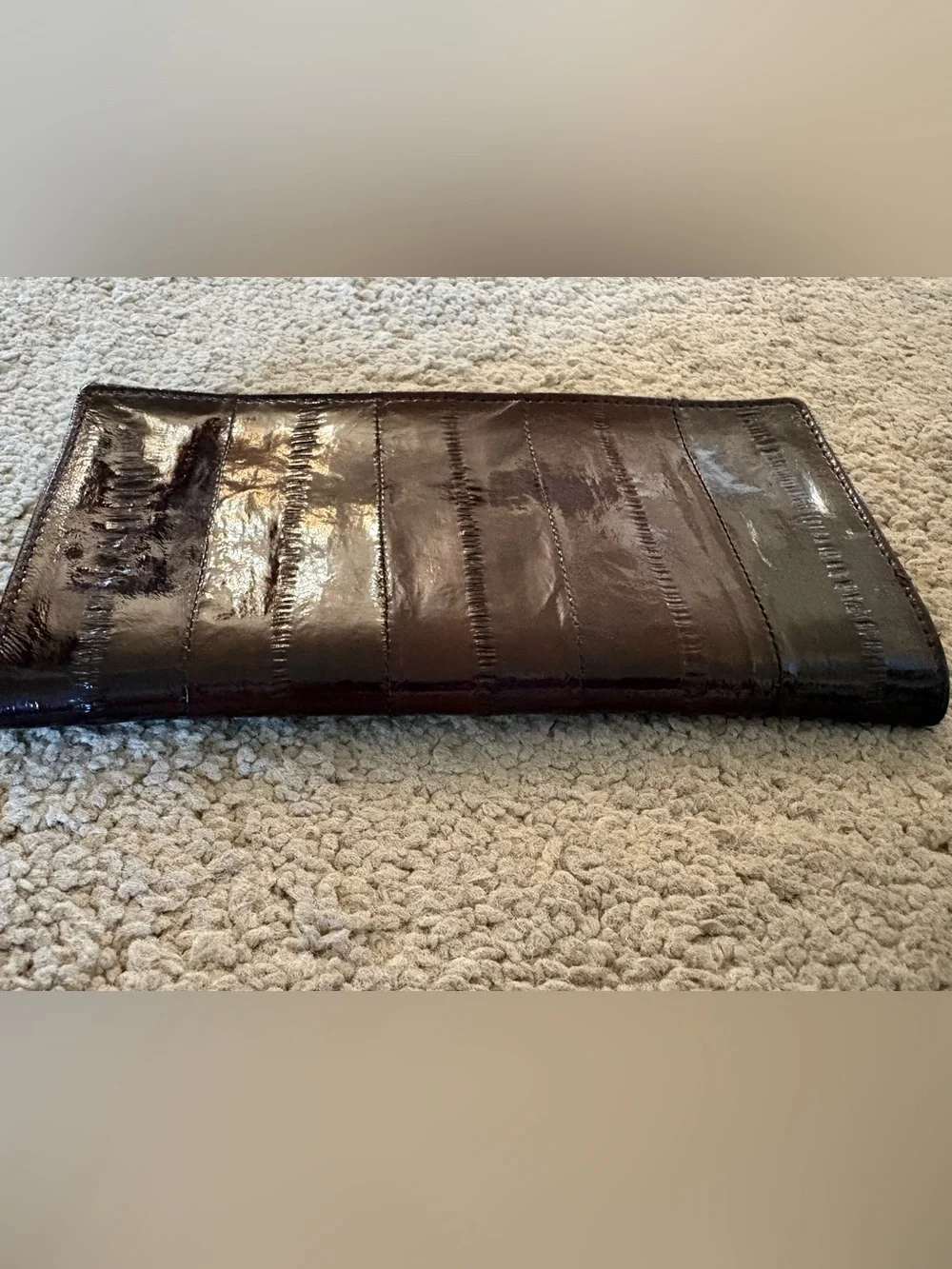 Genuine Eel Skin Long Wallet Dark Brown Made in Korea